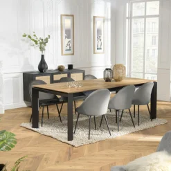 Table à manger extensible en teck recyclé pieds métal 220/320 cm PANAMA