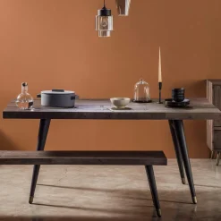 Table à manger extensible bois recyclé piètement effet laiton vieilli 140-180 cm ADÉLAÏDE