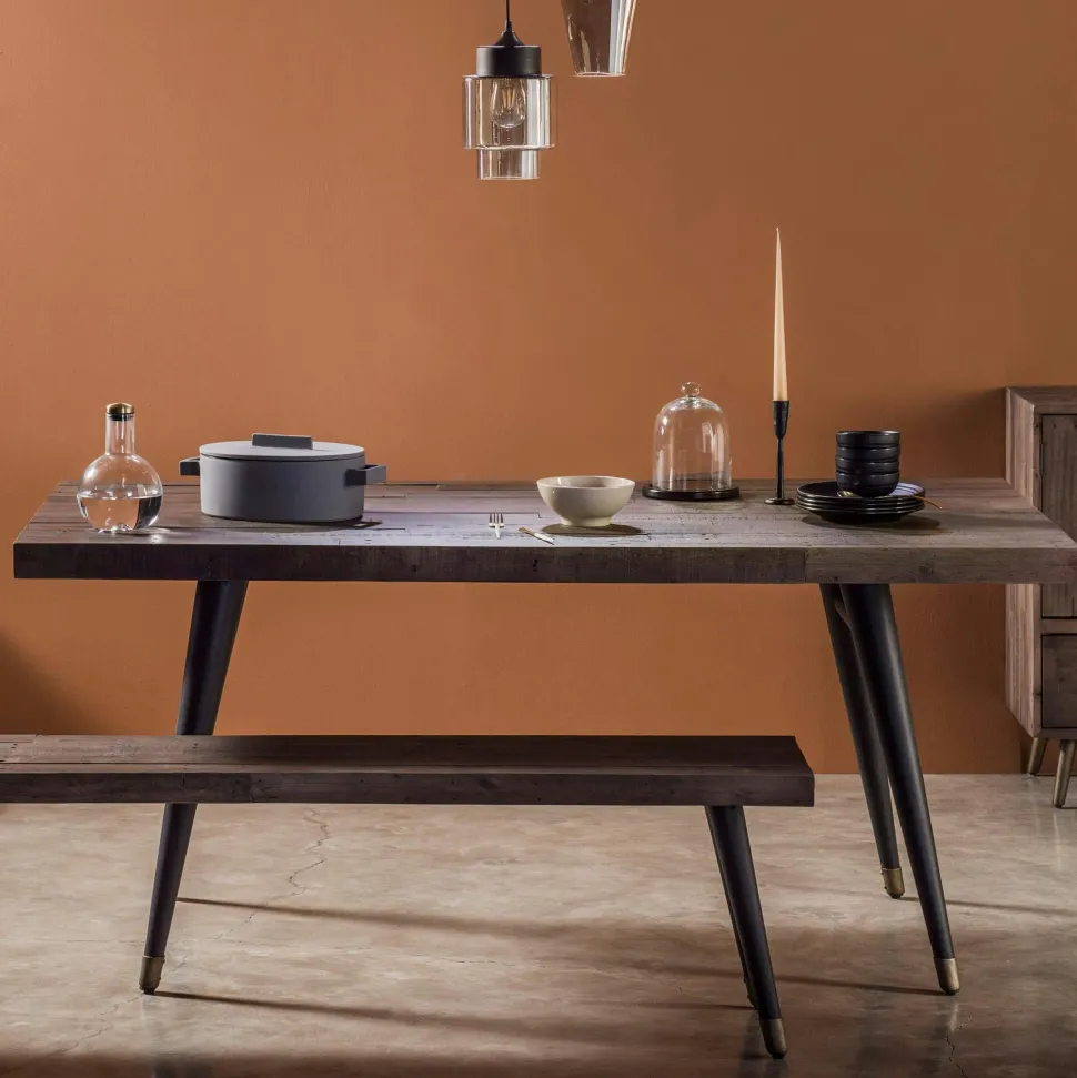 Table à manger extensible bois recyclé piètement effet laiton vieilli 140-180 cm ADÉLAÏDE