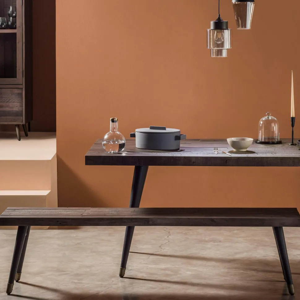 Table à manger extensible bois recyclé piètement effet laiton vieilli 140-180 cm ADÉLAÏDE