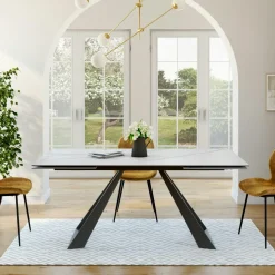 Table à manger extensible en céramique blanche 180-280 LOMBARDIE