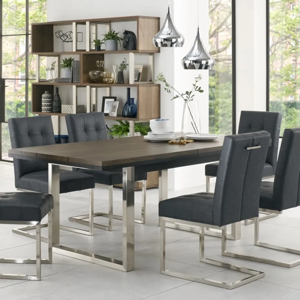 Table à manger extensible en chêne et métal brossé 190-240 RIMINI