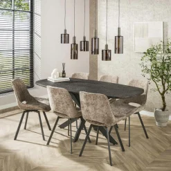 Table à manger industrielle gris foncé texturée 180 cm RALF