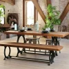 Table à manger industrielle vintage bois recyclé 180 cm LEEDS