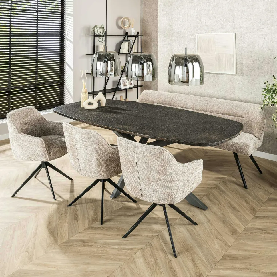 Table à manger industrielle gris foncé texturée 215 cm RALF