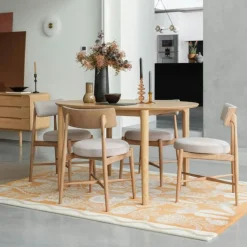 Table à manger moderne en chêne clair avec rallonge intégrée 135-190 cm DERBY