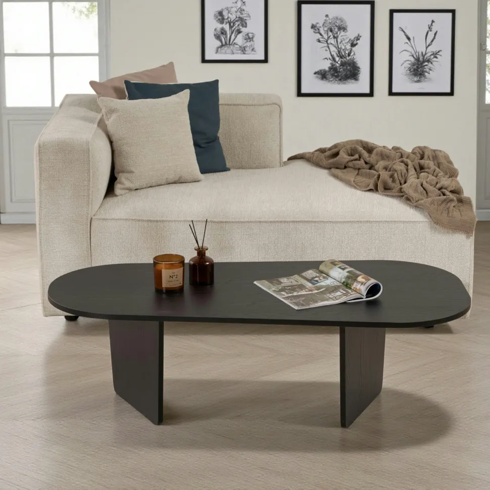 Table à manger moderne noire effet bois pieds en V 180 cm MARFA