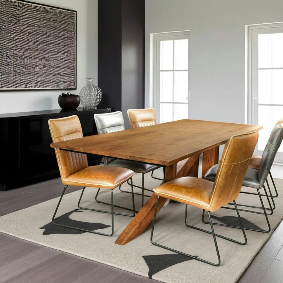Table à manger moderne piètement oblique chêne massif 240 cm OKA