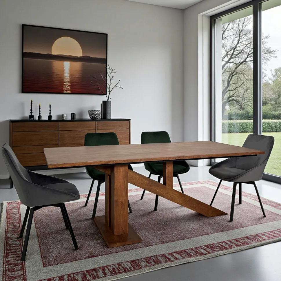 Table à manger moderne piètement oblique chêne massif 240 cm OKA
