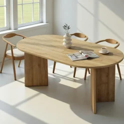 Table à manger ovale effet chêne pieds en V 180 cm MARFA