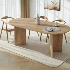 Table à manger ovale effet chêne pieds en V 200 cm MARFA