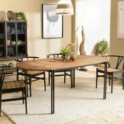 Table à manger plateau ovale en teck recyclé 200 SWING