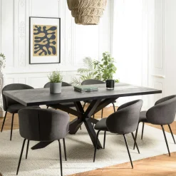 Table à manger rectangulaire bois anthracite effet pierre 220 cm BIHAR