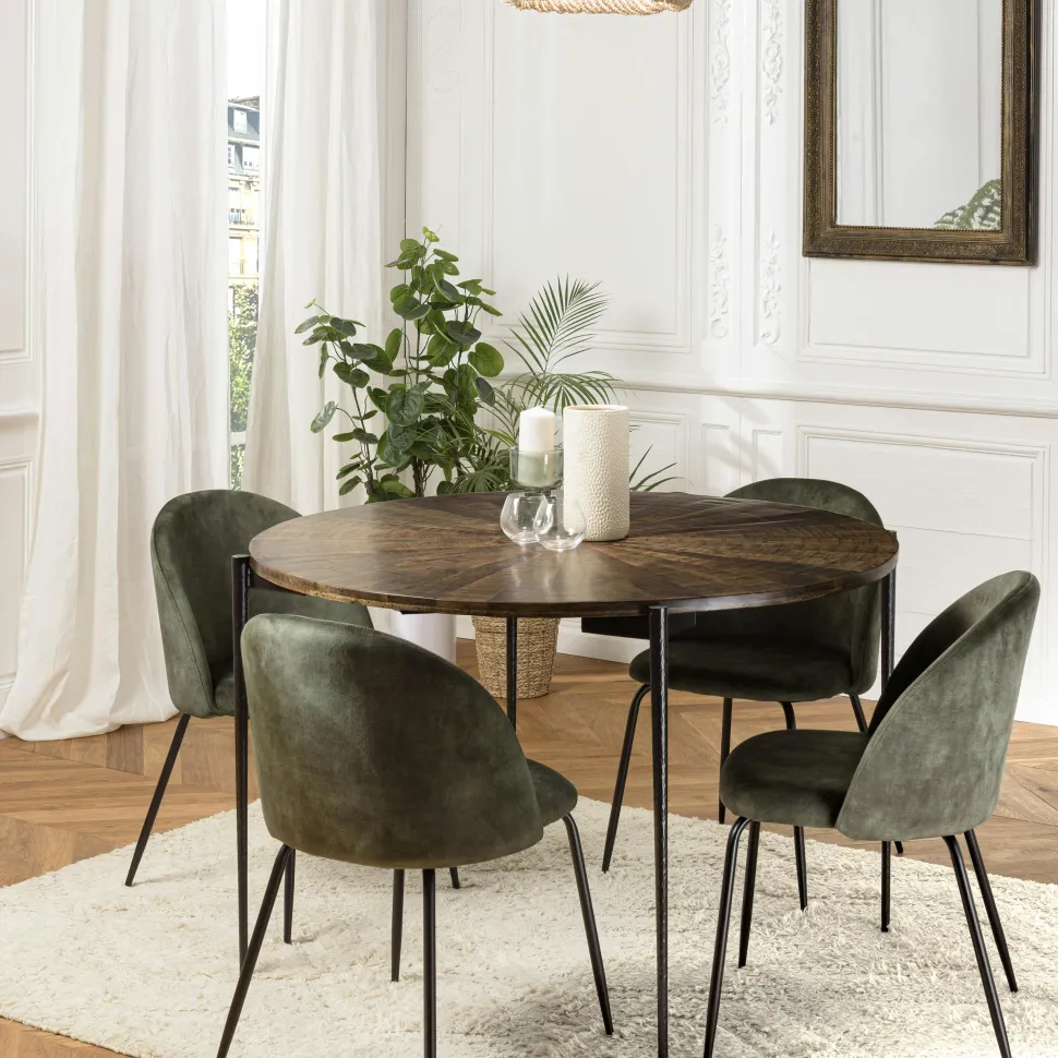 Table à manger ronde bois recyclé motif éventail 120 cm KORKAI