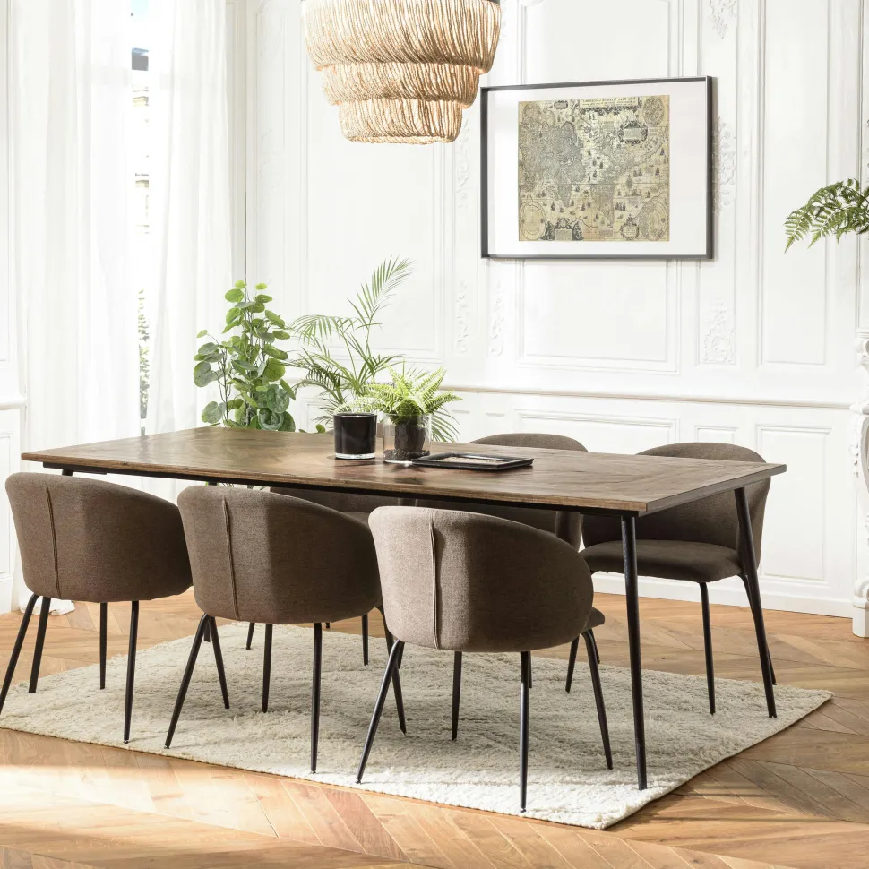 Table à manger ronde bois recyclé motif éventail 120 cm KORKAI