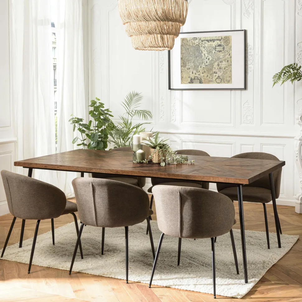 Table à manger ronde bois recyclé motif éventail 120 cm KORKAI