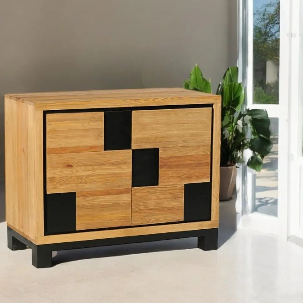 Table à manger ronde bois recyclé motif éventail 120 cm KORKAI