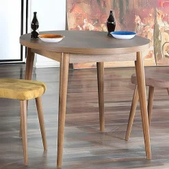 Table à manger ronde effet bois de noyer clair Ø90 cm MARFA