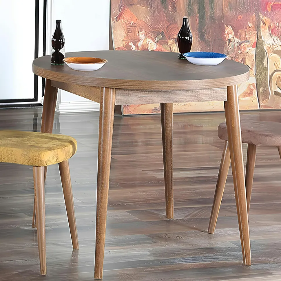 Table à manger ronde effet bois de noyer clair Ø90 cm MARFA