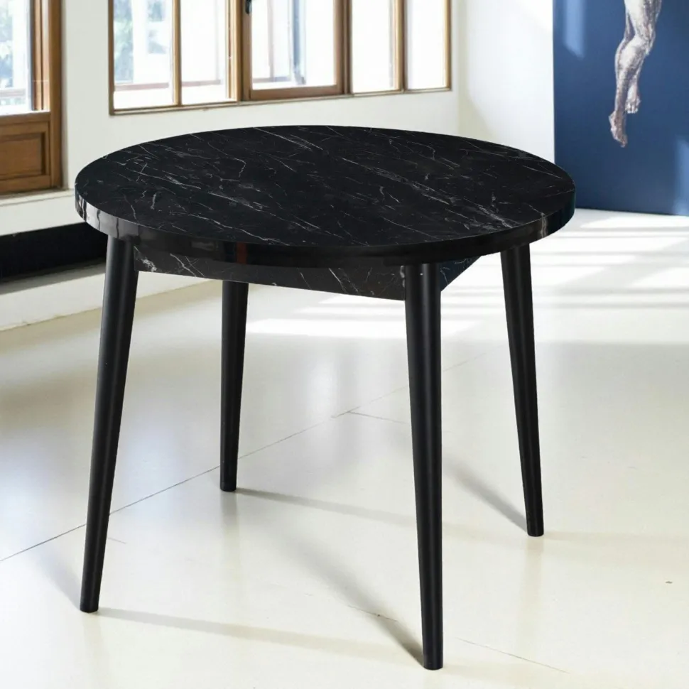 Table à manger ronde effet bois de noyer clair Ø90 cm MARFA