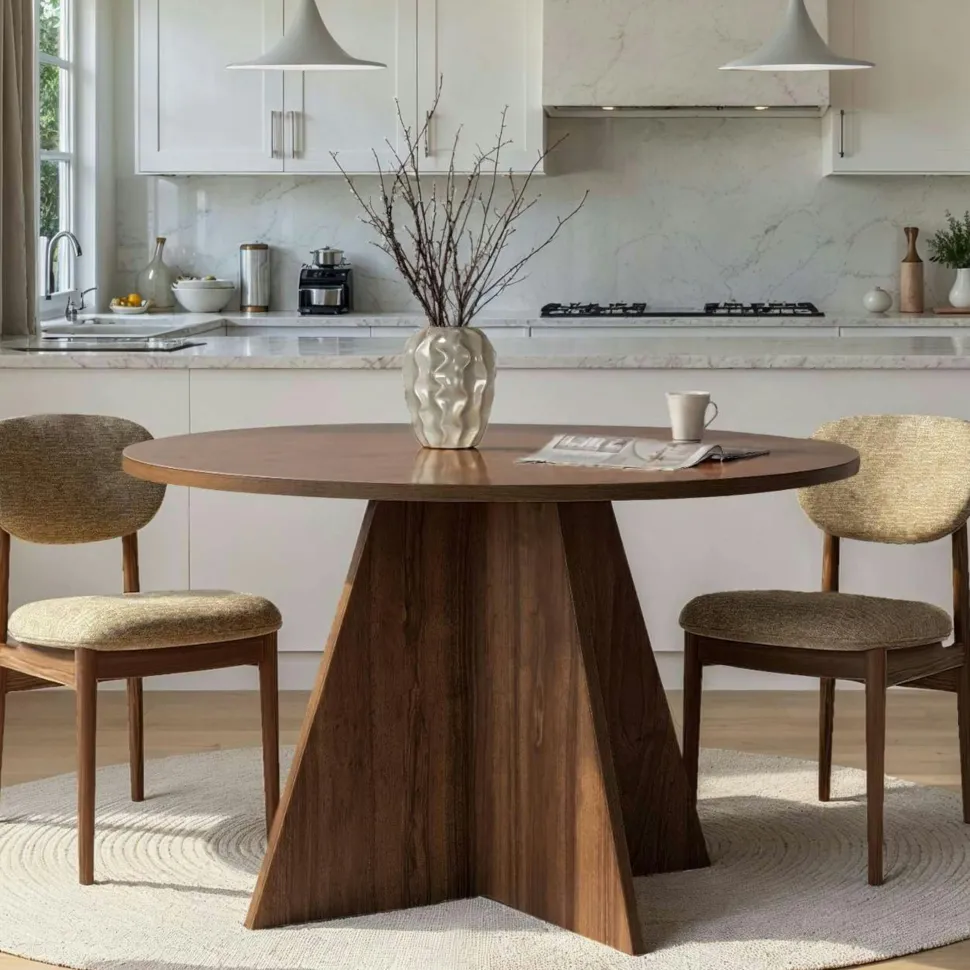 Table à manger ronde effet bois de noyer Ø120 cm MARFA
