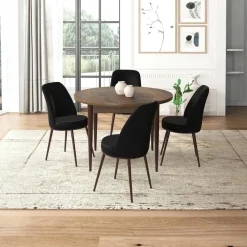 Table à manger ronde effet bois noyer foncé Ø90 cm AROLA