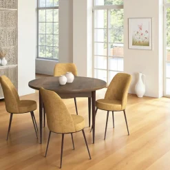 Table à manger ronde effet bois noyer foncé Ø90 cm AROLA