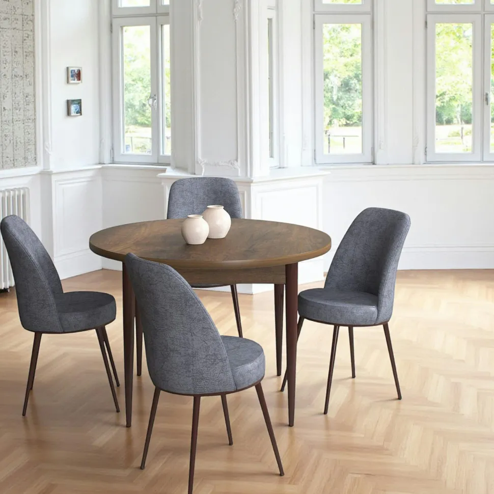 Table à manger ronde effet bois noyer foncé Ø90 cm AROLA