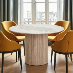 Table à manger ronde en céramique effet marbre Ø120 cm PRATO