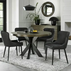 Table à manger ronde en marqueterie de chêne 120 cm ARLINGTON