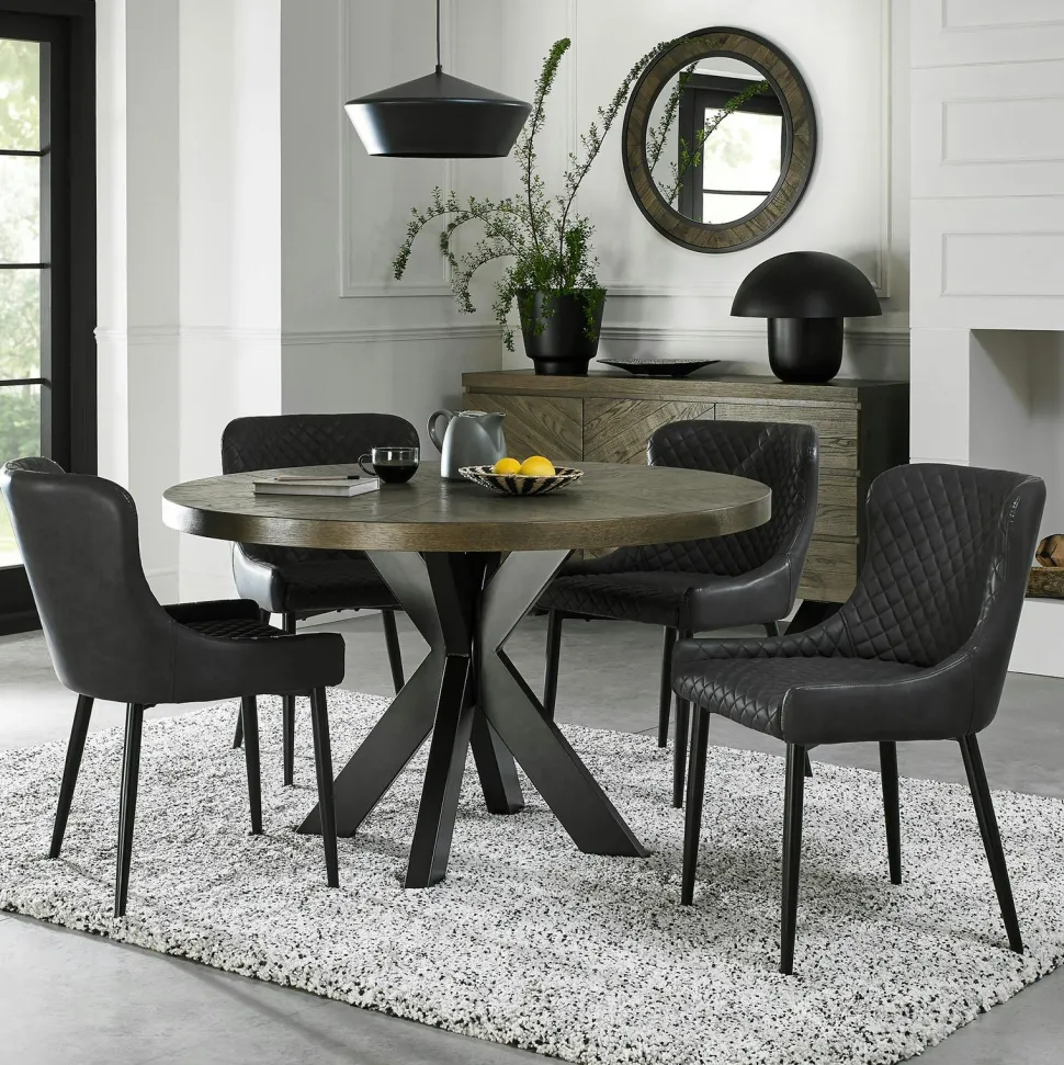 Table à manger ronde en marqueterie de chêne 120 cm ARLINGTON