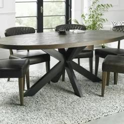 Table à manger ronde en marqueterie de chêne 120 cm ARLINGTON
