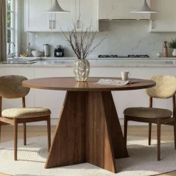 Table à manger ronde noire effet bois Ø120 cm MARFA