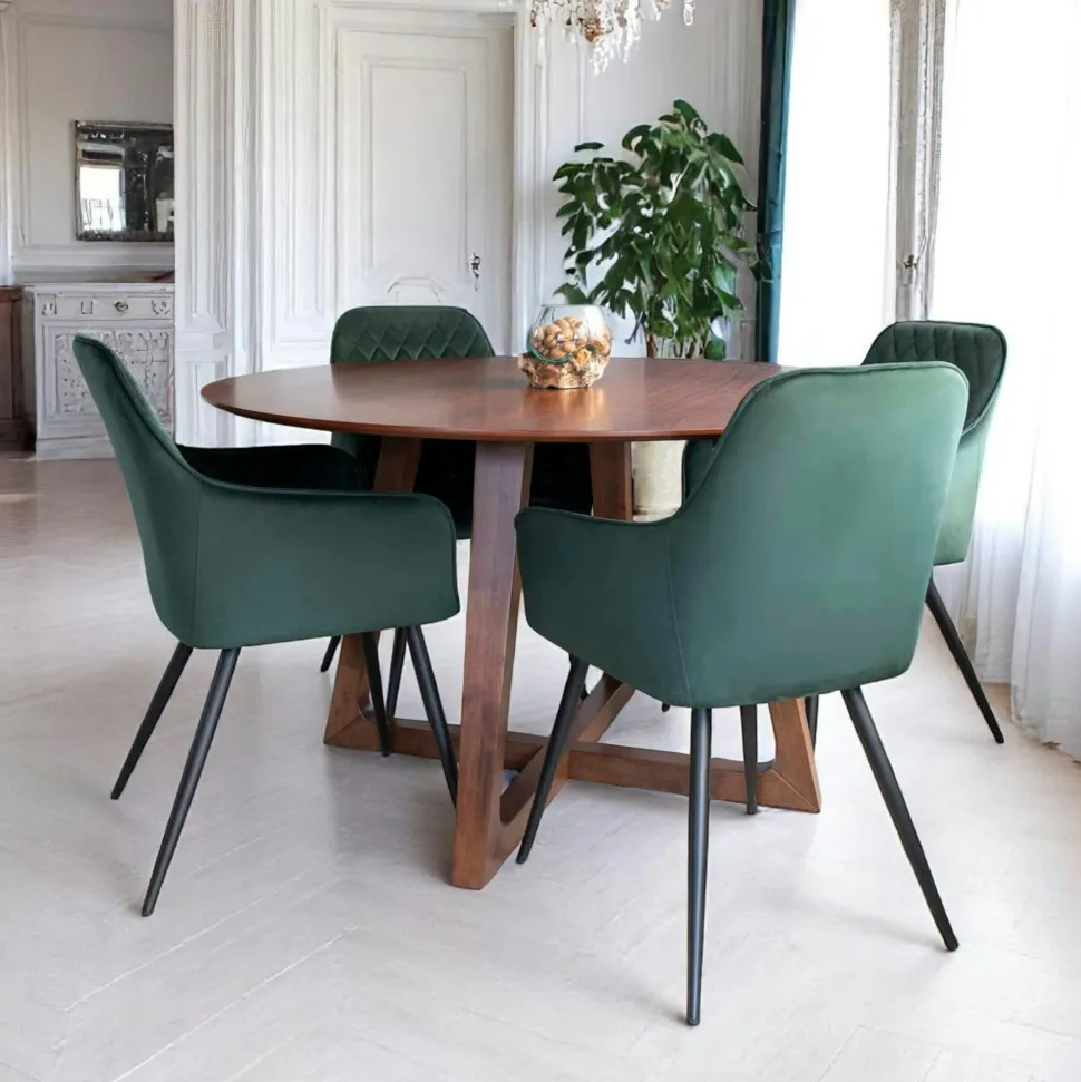 Table à manger ronde vintage Ø137 cm - pieds croisés, finition noyer LILLEHAMMER