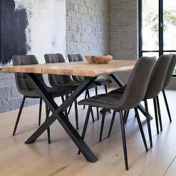 Table à rallonge en bois de chêne fumé avec bordures naturelles 200 cm SAVONE