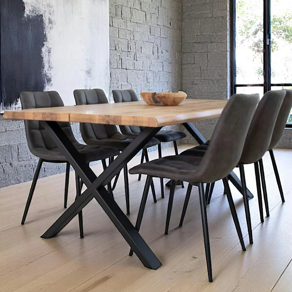 Table à rallonge en bois de chêne fumé avec bordures naturelles 200 cm SAVONE