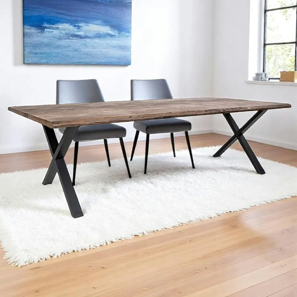 Table à rallonge en bois de chêne fumé avec bordures naturelles 200 cm SAVONE