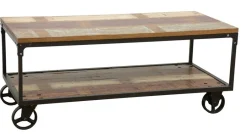 Table basse à roulettes double plateaux en Hévéa recyclé coloré et métal 120x60x47cm LOFT COLORS