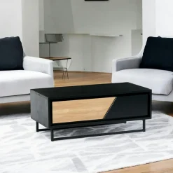Table basse 1 tiroir bois noir et blanc ANINA