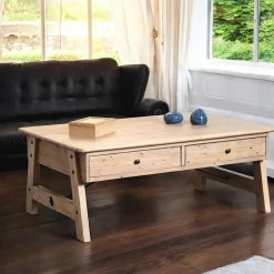 Table basse avec rangement bois recyclé clair tréteaux SALERNE