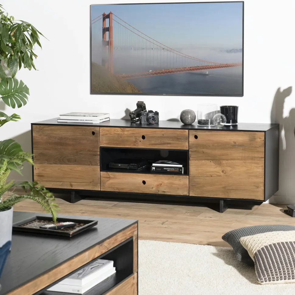 Table basse avec rangement bois recyclé pin CRACOVIE