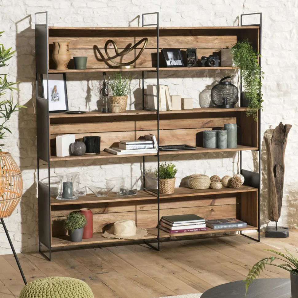 Table basse avec rangement bois recyclé pin CRACOVIE