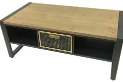 Table basse avec rangement et 1 tiroir en cannage métallique ATELIER