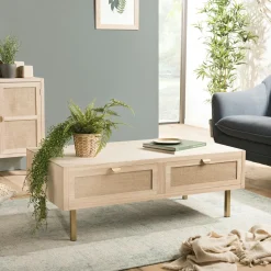 Table basse avec rangement toile de jute CORDOUE