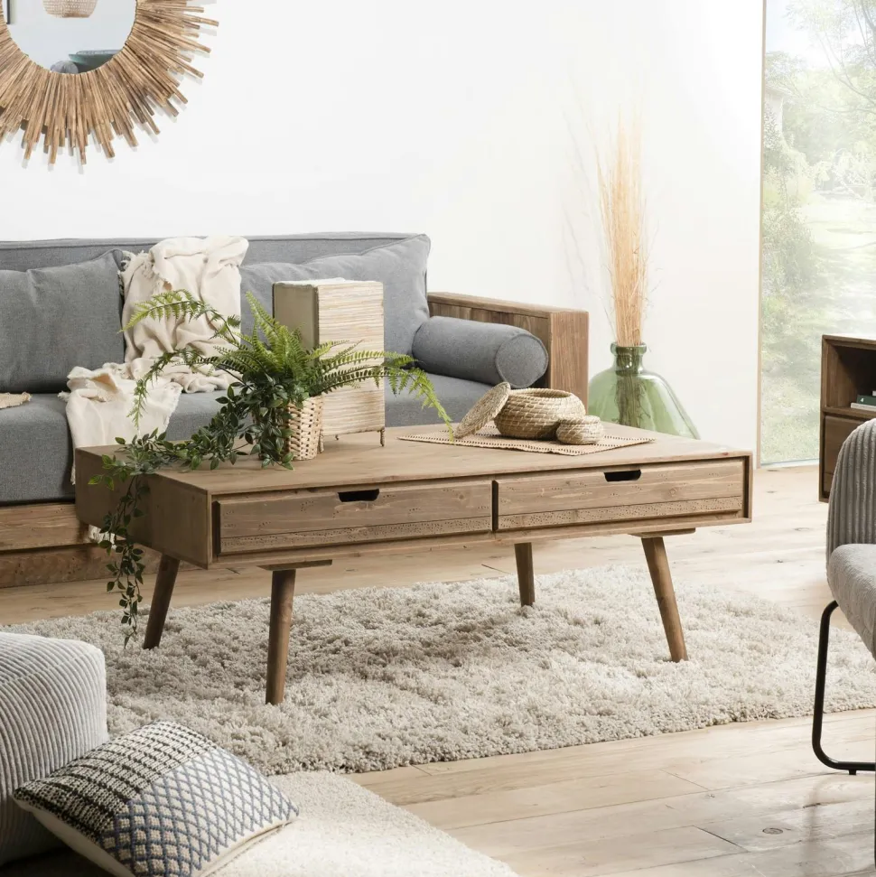Table basse avec tiroirs en bois de sapin LIMA