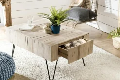 Table basse avec tiroirs teck pieds épingle 90x60 cm JAIPUR