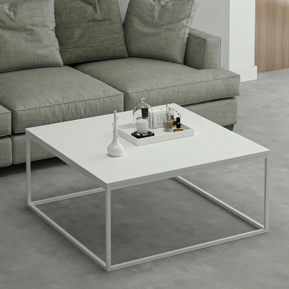 Table basse blanche carrée - style minimaliste JENA