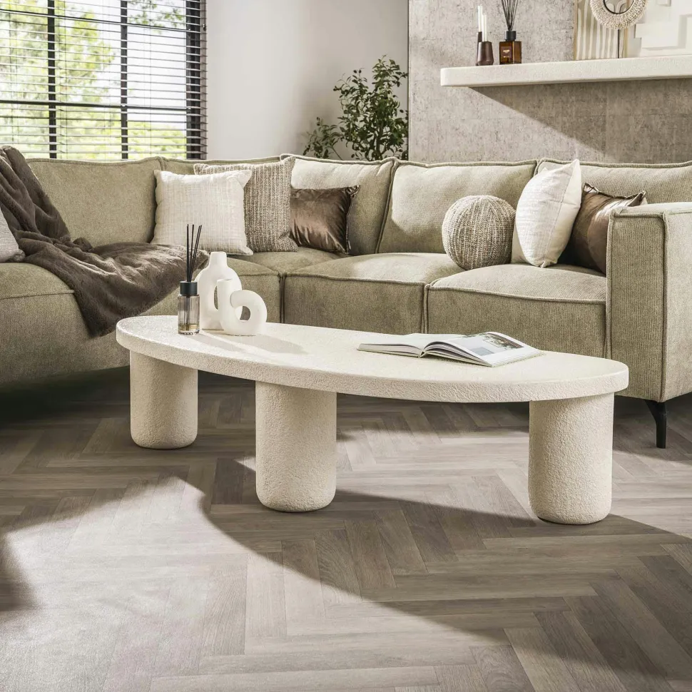 Table basse blanche en marbre composite forme haricot TAJ