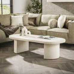 Table basse blanche en marbre composite forme haricot TAJ