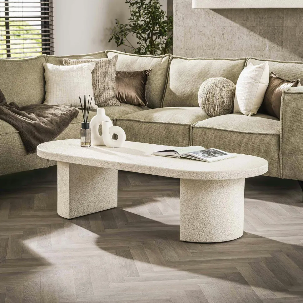 Table basse blanche en marbre composite forme haricot TAJ